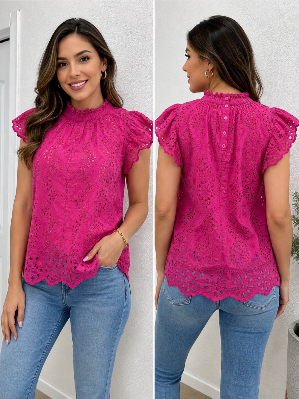 Jennifer & Grace Hot Pink Eyelet Top